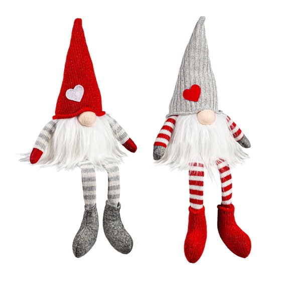 LED Plush Gnome with Heart Embellished Hat Table Décor, 2 Asst