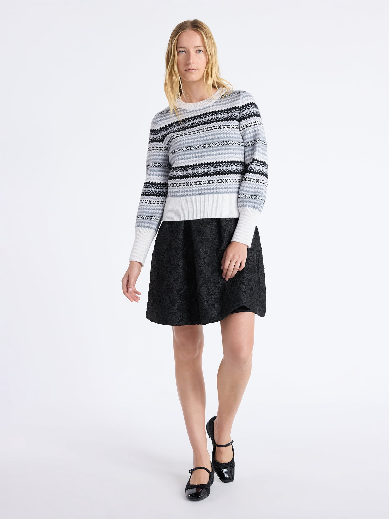 Free Assembly Women's and Women’s Plus Fair Isle Pullover Sweater with Tall Cuffs, Midweight, Sizes XS-4X