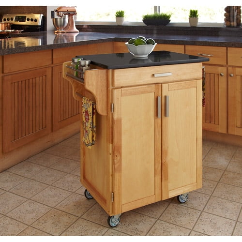 Cuisine Cart Natural Finish Black Granite Top