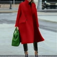 thumbnail image 2 of TFEOQRY Fashion Women Outwear Jackets Solid Color Button Long Sleeved Turndown Collar Woolen Overcoat Hoodless Casual Jacket Coat Blouse Hoodless Outwear Red, 2 of 8