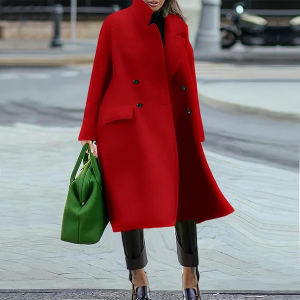 Chaqueta y abrigo informal de manga larga sin capucha para mujer, con bolsillos, botones, cuello vuelto, sin capucha, blusa, de poliéster