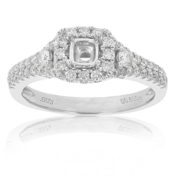 Vir Jewels 1/2 CTTW Diamond Semi Mount Engagement Ring with Center Princess in Silver Size 7