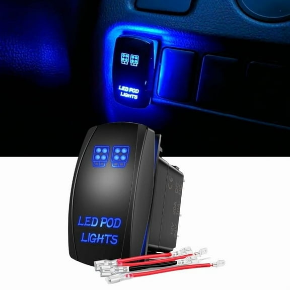 Nilight Led Pod Lights Rocker Switch Led Light Bar Switch 5Pin Laser on/off switches 20A/12V 10A/24V Switch Blue with Jumper Wires Set for Cars,Trucks,RVs