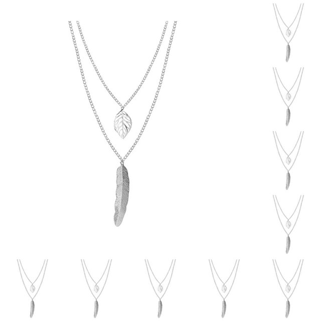 Sonducket Collar de cadena Hojas Joyas estéticas Gargantilla multicapa Accesorios de hojas Collares en capas Accesorios de diario Plata Plata 10Conjunto