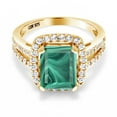 thumbnail image 2 of Gem Stone King 5.62 Cttw Emerald Cut Green Malachite 18K Yellow Gold Plated Silver Ring for Women | Gemstone Birthstone | 10X8MM Emerald Cut (Size 5), 2 of 4
