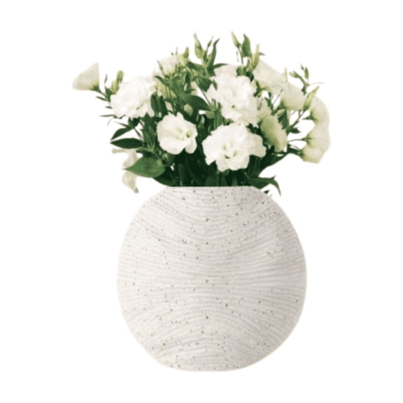 Aria Home Ceramic Vase, Textured Ridges with Brown Speckles, White, Home Decor Accent