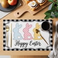 thumbnail image 2 of Happy Easter Placemats Set of 8 Cute Lovely Colorful Rabbits Black White Plaid Place Mats Indoor Wipeable Table Mats Washable Dining Table Placemats for Kitchen Holiday Party Home Decor 13x19 Inch, 2 of 9
