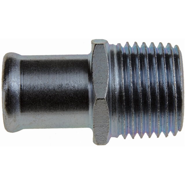 Help By Dorman Heater Hose Fitting 56356 Straight Connector; 5/8 Inch Hose Barb; 1/2 Inch NPT; 1-1/2 Inch Length; Straight; Natural; Silver; Steel