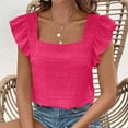 thumbnail image 3 of AherBiu Boho Tank Tops for Women Square Neck Ruffle Shoulder Smocked Beach Wear Vacation Sleeveless Shirt, 3 of 6