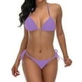 thumbnail image 2 of WREESH Womens Two Piece Swimsuit String Bikini Sets Halter Swimsuit High Waist Lace Up Bikini Swimsuit Solid Color Backless Split Steel Top Swimsuit Suit Beach Bathing Suit Purple, 2 of 4