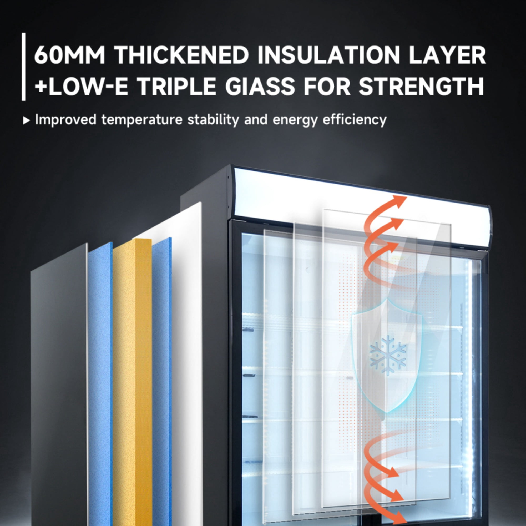 Glass Door Merchandiser Freezer 44.7 Cu.ft Swing Door Commercial Reach-In Display Freezers with LED Top Panel Upright Freeze Storage