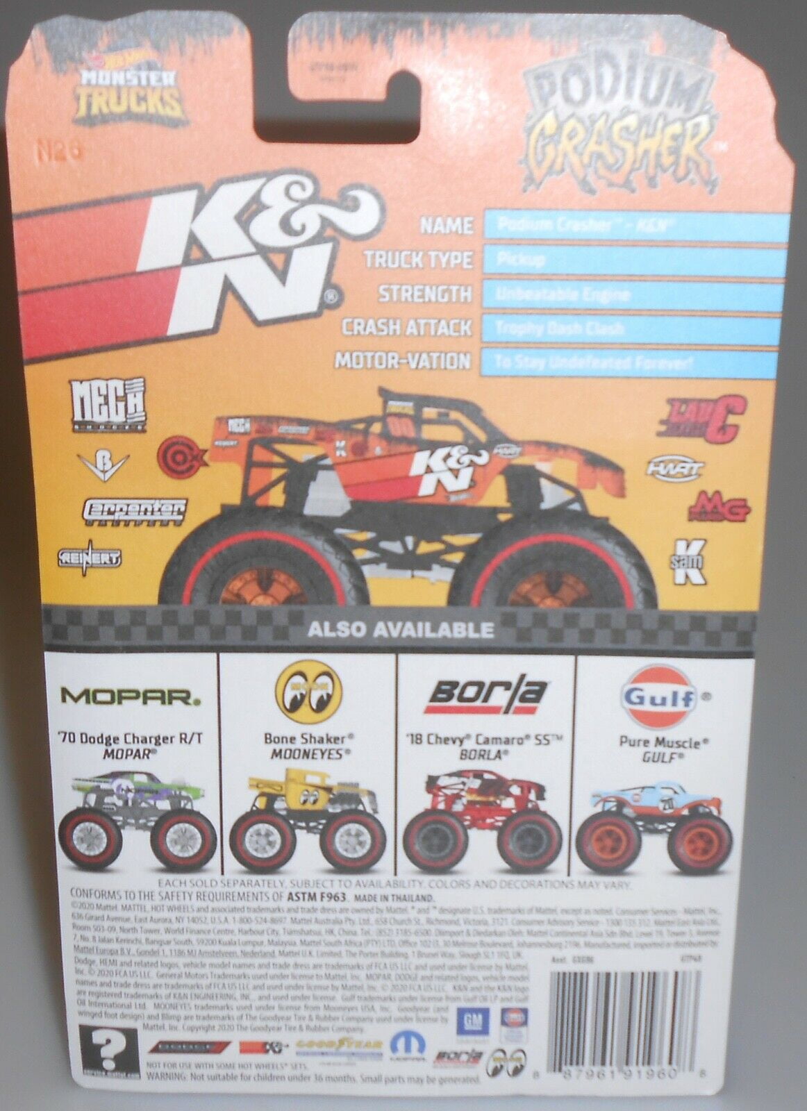 Hot Wheels Monster Trucks Podium Crasher K&N 1:64 Scale Diecast Monster Truck