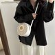 thumbnail image 4 of Bolso Mensajero para Mujer Bolso para Niñas Con Retales Tejido PU Paja Con Flores (blanco), 4 of 9