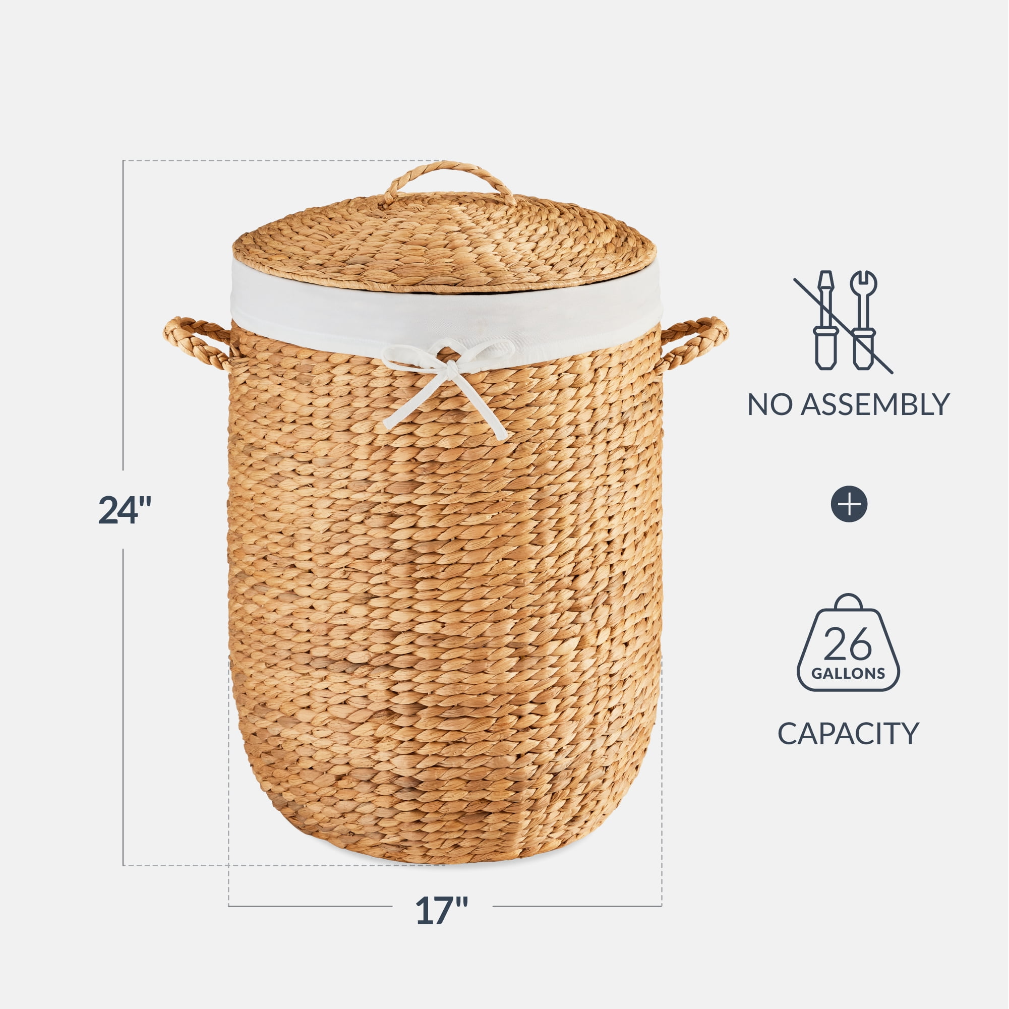 Best Choice Products Round Laundry Hamper w/ Lid, Handwoven Laundry Basket w/ Handles & Removable Liner - Natural
