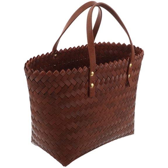 Mobestech Light Brown Woven Tote Bag with Stable PVC Material for Party