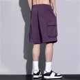 thumbnail image 4 of Domuza Cargo Shorts for Men Elastic Waist Casual Workout Jogger Shorts Relaxed Fit Outdoor Work Shorts With Multi-Pockets Purple XL, 4 of 5