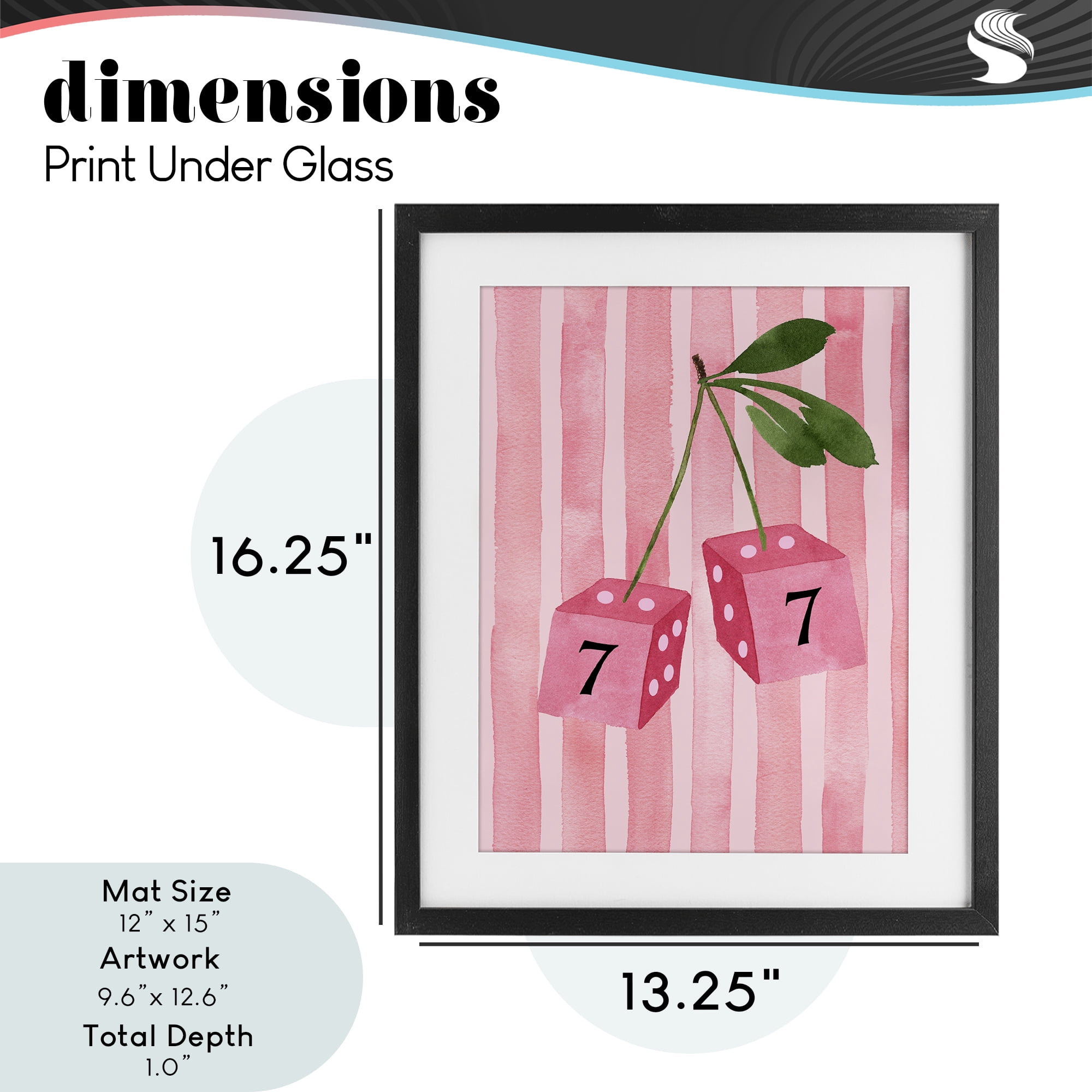 Lucky Number 7 Cherry Dice Black Framed Print Under Glass, design by Nina Jacobs