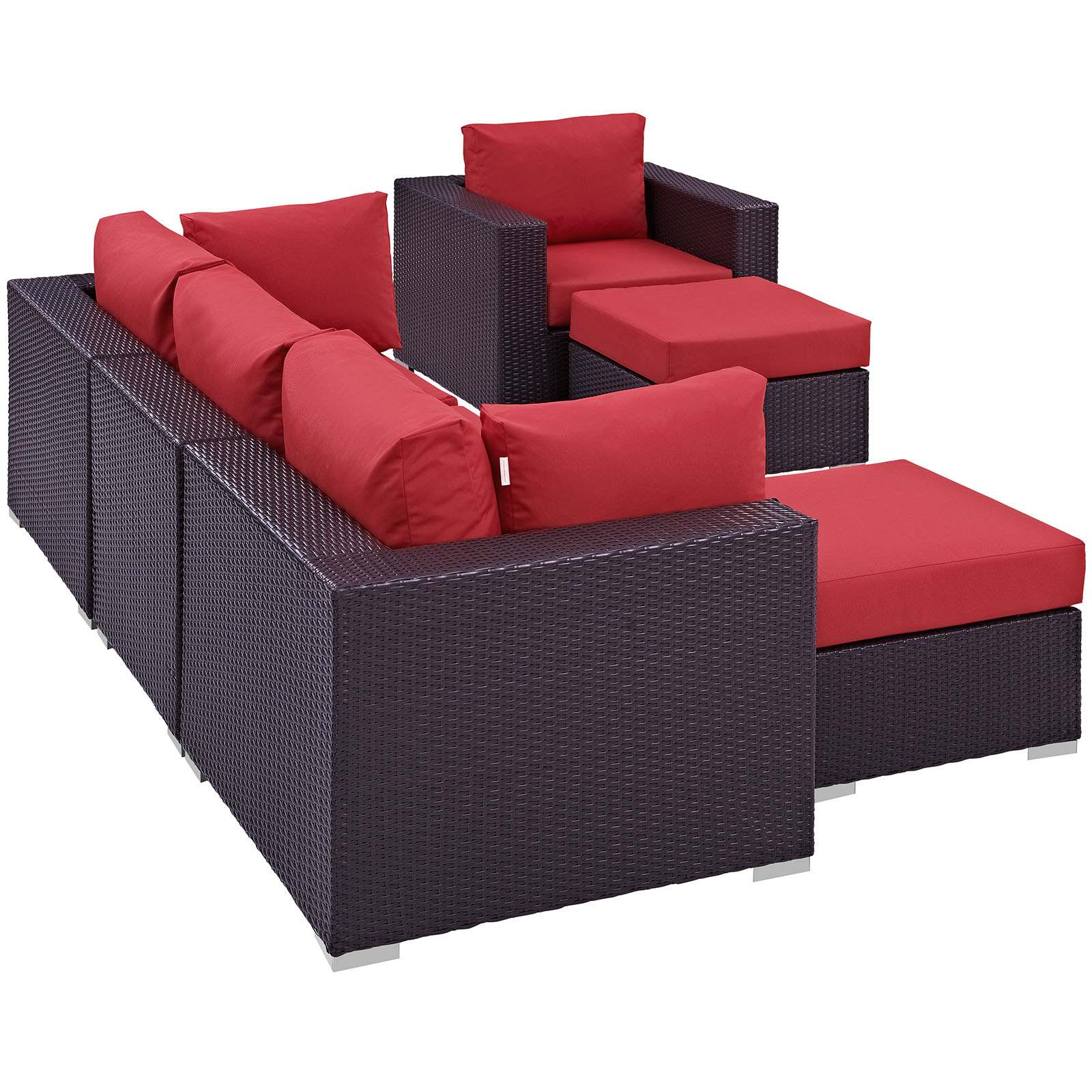 Modway Convene 6 Piece Patio Sofa Set in Espresso and Red - image 3 of 8
