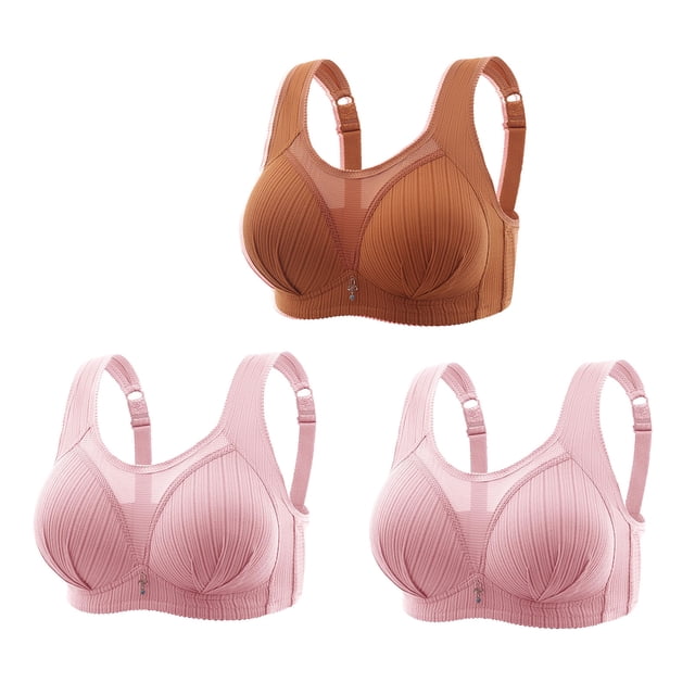Timegard 3pc Bra for Women No Underwire Mesh Adjustable Strap Full Support Comfortable Seniors Bras