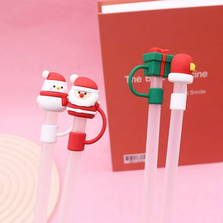 Christmas Straw Cover Reusable Silicone Dustproof Cute Christmas