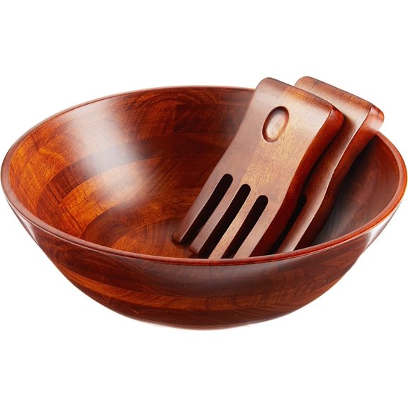 Lipper 3 Piece - Dark Cherry Salad Serving Bowl with Salad Hands Set