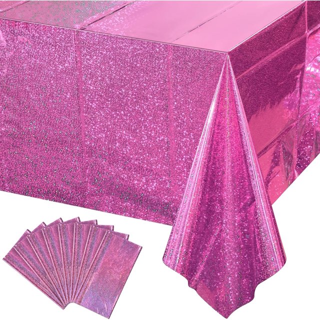 LAICAIW 8 Pack Iridescence Plastic Tablecloths Shiny Disposable Laser Rectangle Table Covers Holographic Foil Tablecloth Iridescent Party Decoration Birthday Wedding Christmas 54''x108'' (Pink)
