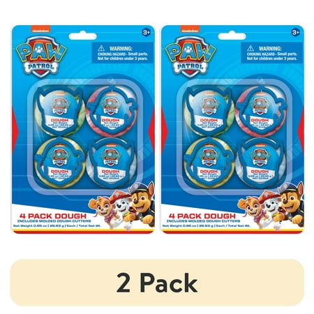 (2 pack) PAW Patrol 4 Pack Dough with 4 Plastic Molded Dough Cutters Party Favors, for Kids Ages 3+