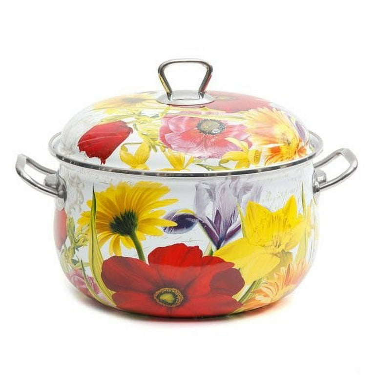 THE PIONEER WOMAN CHEERFUL ROSE ENAMEL ON STEEL DUTCH OVEN WITH LID 4 QUART  HTF