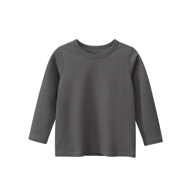 ZACPNCV T-Shirts à Manches Longues pour Filles Col Rond Automne Hiver Hauts Basiques Gris Foncé 7-8 Ans