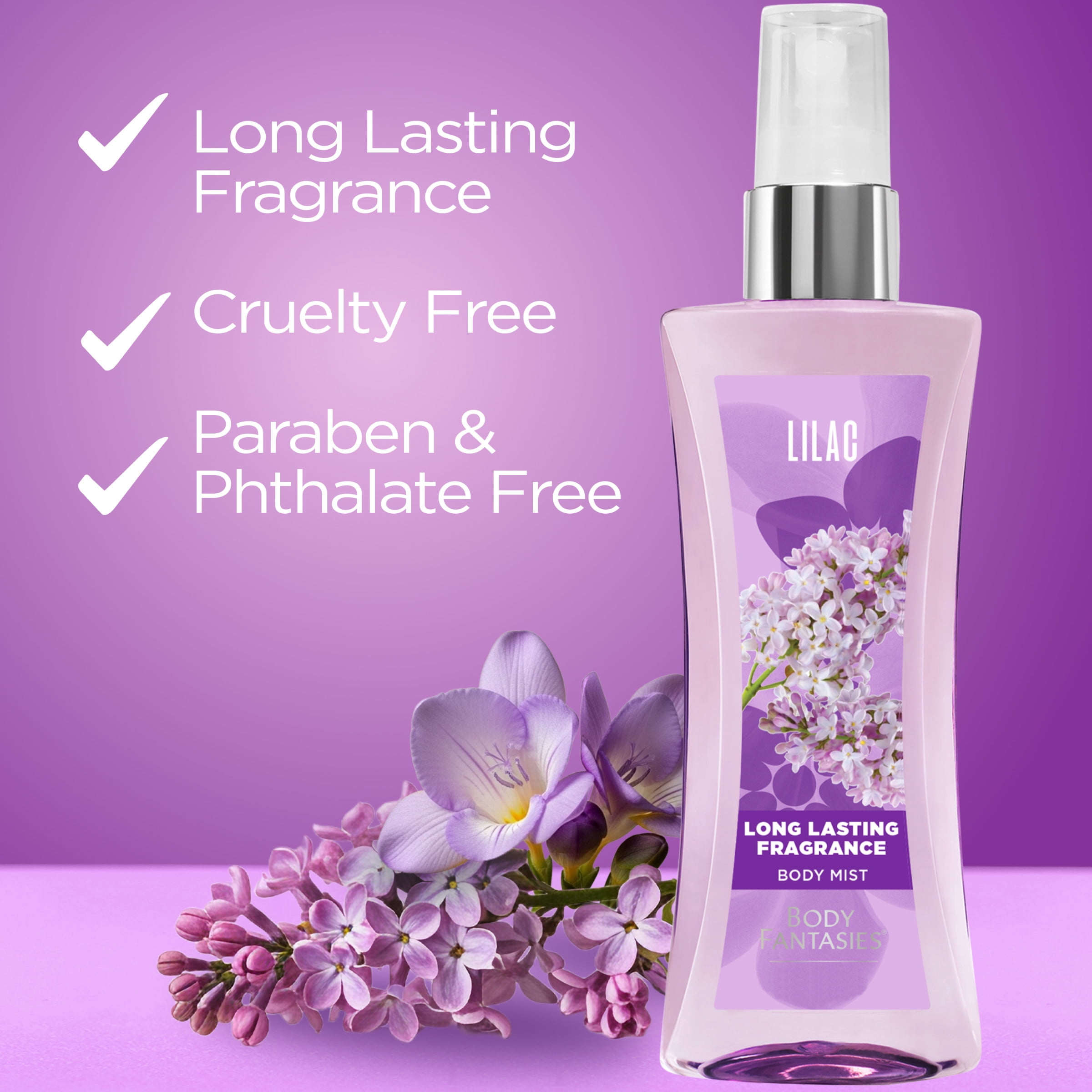 (3 pack) Body Fantasies Lilac Body Spray for Women, 3.2 fl oz