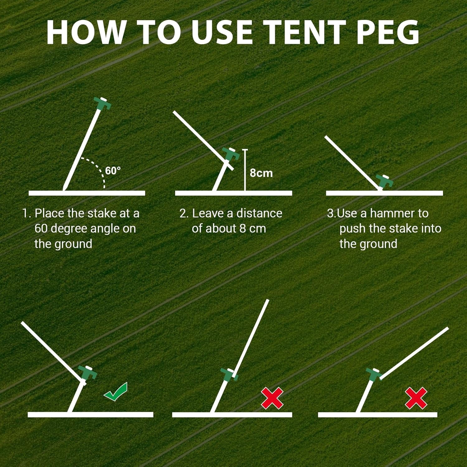 USA Galvanized Non-Rust Camping Family Tent Pop Up Tent Stakes Canopy Anchors Heavy Duty 10pc-Pack, with 4x10ft Ropes & 1 Green Stopper