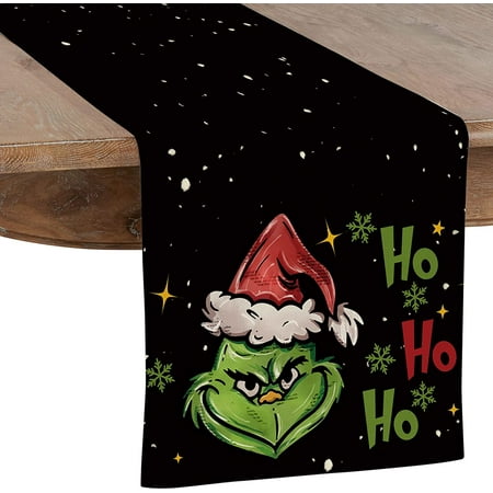 

SPXUBZ Christmas Table Runner Black Christmas Grinch Snowflakes Snowing HOHOHO Christmas Table Runner Suitable for Christmas Kitchen Dining Table Table Holiday Decoration