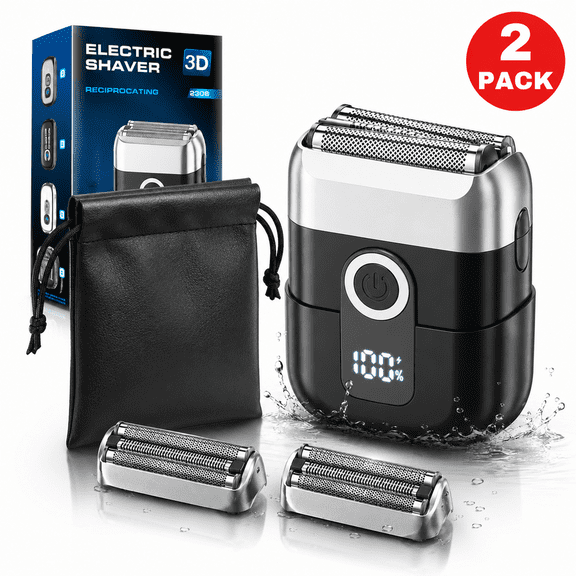 JUUTREN Electric Foil Shaver for Men – Electric Razor, Mini Portable Beard Trimmer with 3 Floating Blades, Cordless, IPX7 Waterproof for Wet/Dry Use, LED Display, Perfect for Travel & Daily Grooming