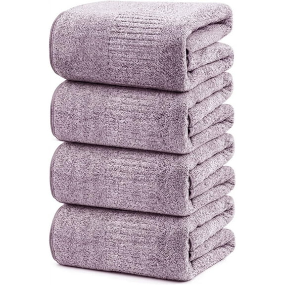 Bath Towels 4 Pack Large Bathroom Bamboo Viscose Towels 35” x 63” Plush Soft Bath Towel for Shower Extra Absorbent Jumbo Bath Sheet - Multipurpose Use as Sports, Travel, Fitness, Yoga (Purple)
