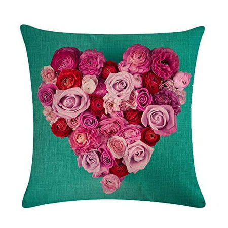 Sweetheart Roses Block - Tayyakoushi Rose Flower Pillow Cover 3D Decorative Rose Sweet Heart Valentine's Day Decorations Throw Pillow Home Decor Linen Pillowcase (Green)