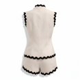 thumbnail image 5 of Floleo Women Stand Collar Contrast Scalloped Trim Sleeveless Button Vest Elastic Waist Pocket Shorts Two Piece Set For Summer Daily Travel Casual Outfits (White,2XL), 5 of 5