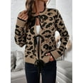 thumbnail image 5 of Women Leopard Print Tie Front Sweaters Long Sleeve Crewneck Open Front Knit Cardigan Casual Loose Outwear Brown L, 5 of 9