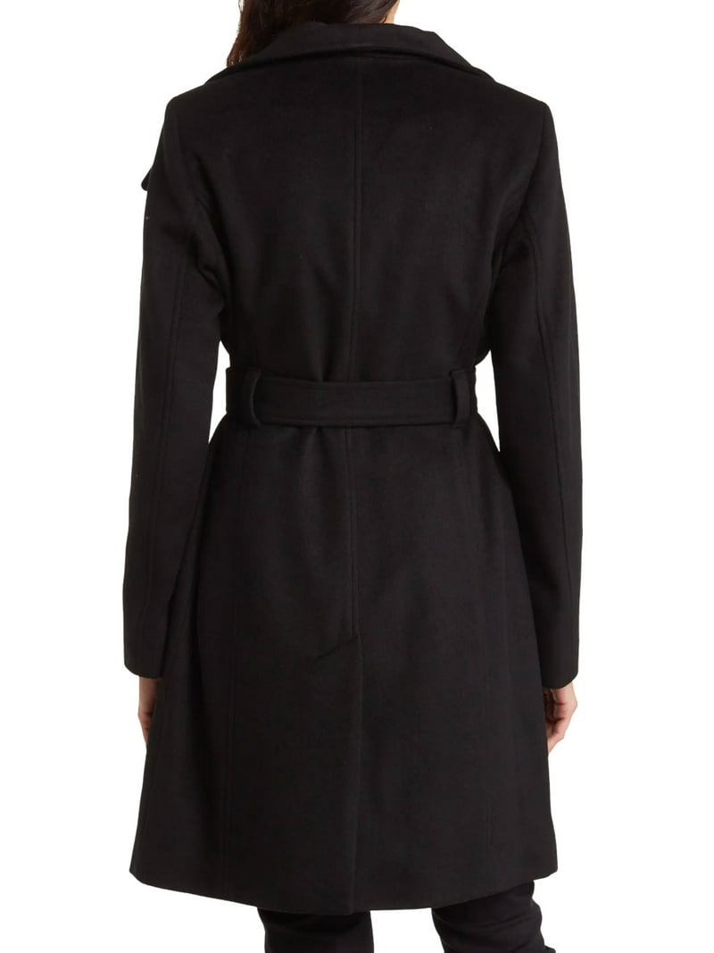 Michael Michael Kors Wool Belted Wrap Solid Black Coat, XL