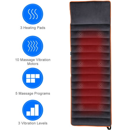 Costway Foldable Full Body Massage Mat 10 Vibrating Motors Therapy Relief Heating (Best Full Body Massage In Nyc)