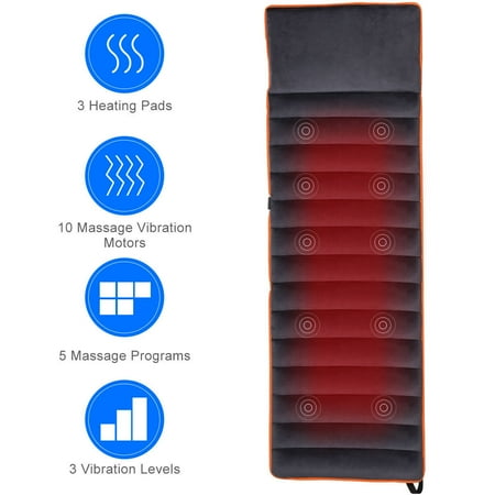 Costway Foldable Full Body Massage Mat 10 Vibrating Motors Therapy Relief Heating (Best Body To Body Massage)