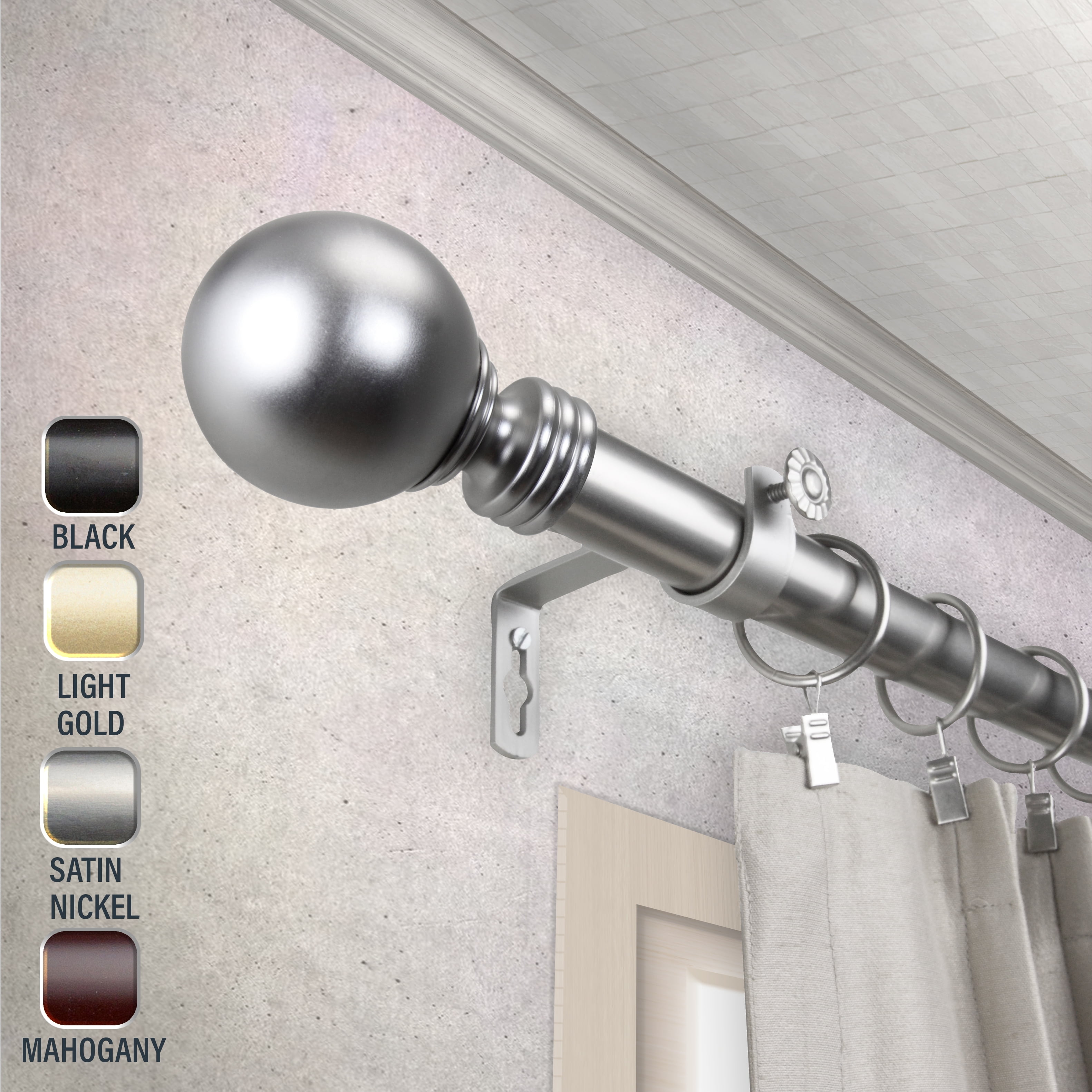 1" Dia Giselle Curtain Rod 160-240 inch, Satin Nickel