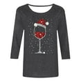 thumbnail image 4 of Funny Christmas T-Shirts For Women Casual Fashionable Red Wine Glass Print Round Neck 3/4 Sleeve Xmas Gift Clothes, 4 of 5