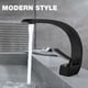 thumbnail image 5 of Grifo de baño, mezclador de lavabo negro, grifo de lavabo monomando curvo para baño, grifo moderno minimalista de un solo orificio, válvula de cerámica, agua fría y caliente ajustable, 5 of 5