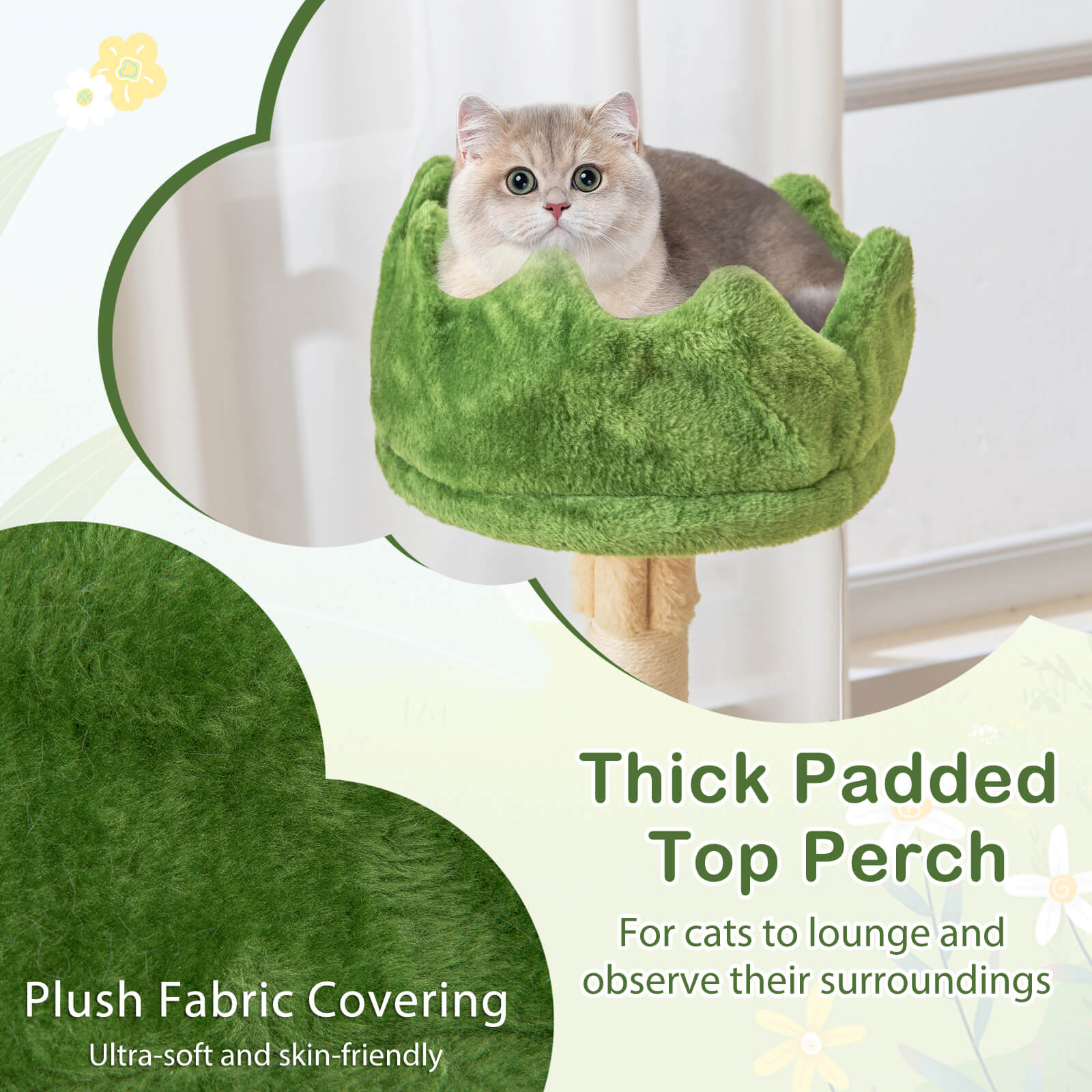 Infans 63" Tall Cat Tree w/ 2 Condos Plush Padded Top Perch 2 Hammocks 2 Dangling Balls