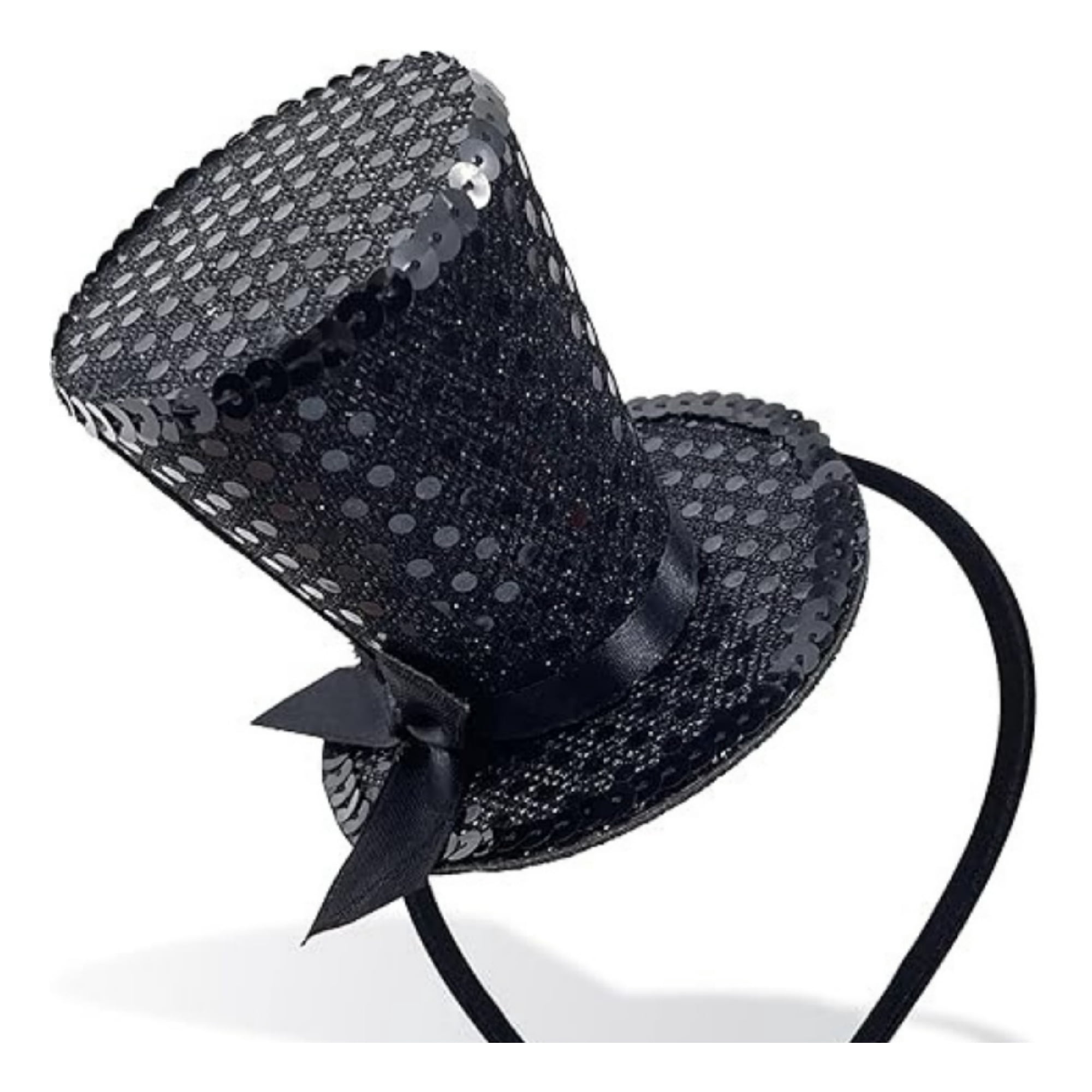 Sequin Mini Top Hat with Elastic Headband for Halloween Costume Accessory