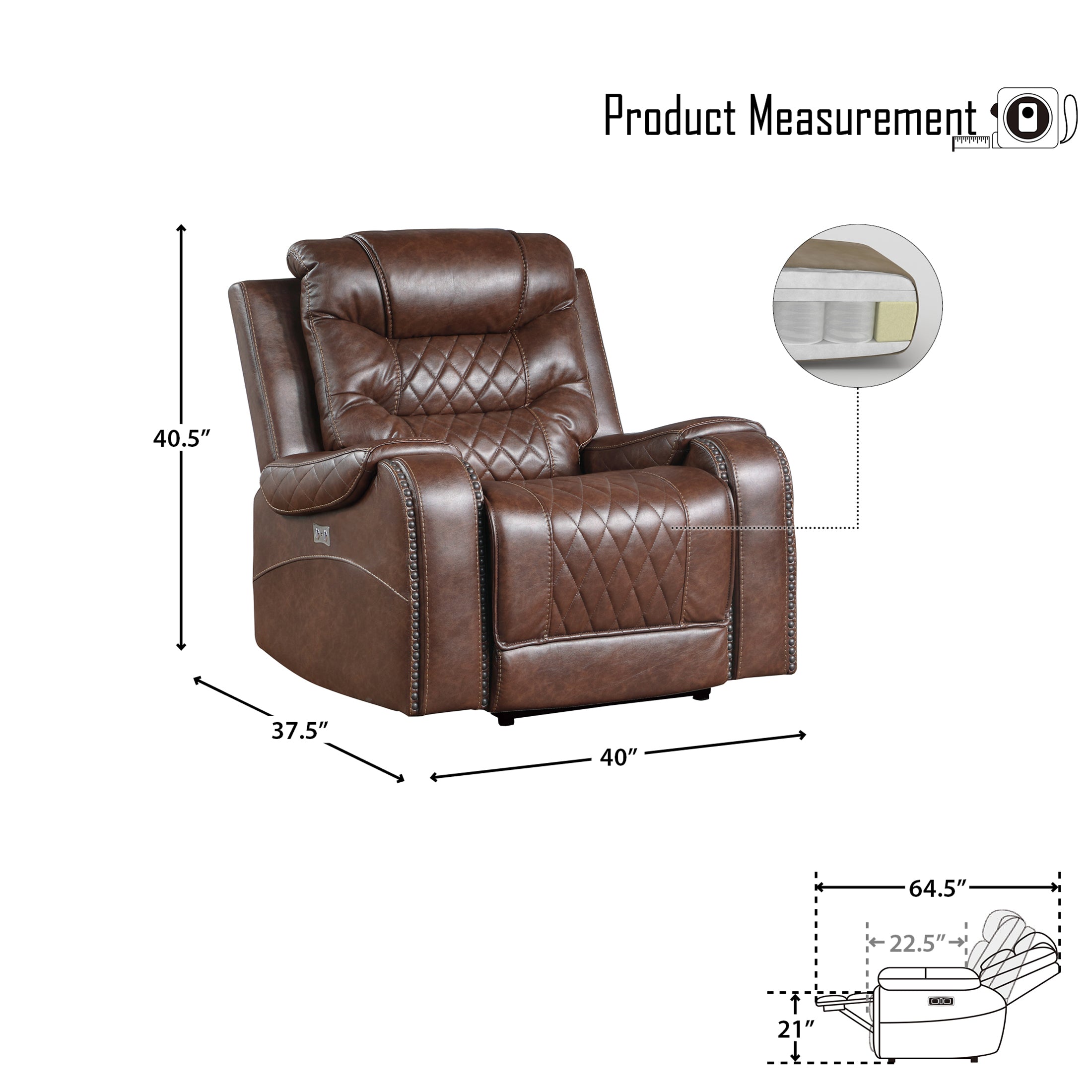 OakvillePark Ridder Polished Microfiber Upholstered Power Reclining Chair, Brown