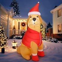 GOOSH Christmas Inflatables 5.5 FT Inflatable Dog with Built-in LEDs, Cute Inflatable Christmas Dog Blow up Christmas Puppy Dog Wearing Hat, Outdoor Christmas Decorations for Xmas Holiday Party