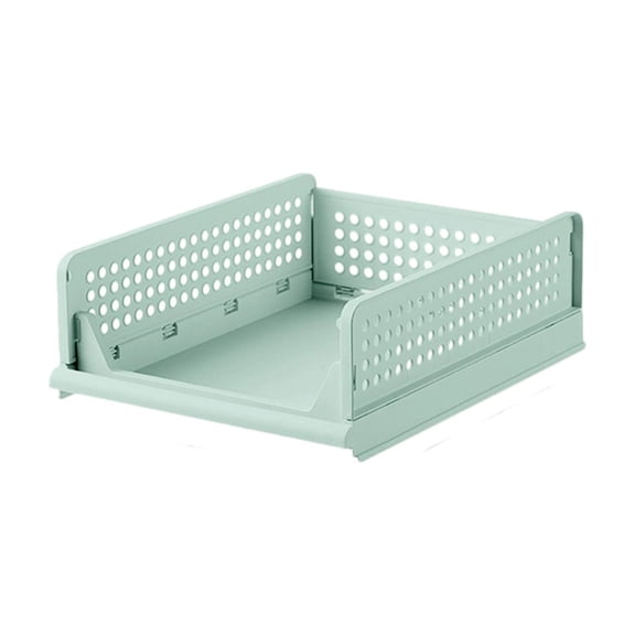 HBBKVI Stackable Foldable Waterproof Plastic Storage Bin for Wardrobe, White/Green, 13x17in