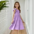 thumbnail image 6 of MKOSPLRT Ruffle Dresses for Girl with Pocket 4-14 Years Ruffle Sleeve Crewneck Tiered Midi Dress Solid Lightweight Swing Dresses, 6 of 9
