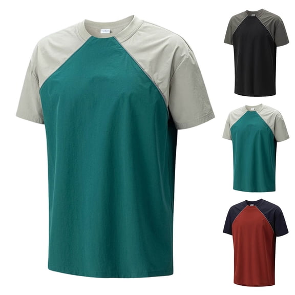 Mens Color Block Raglan T-Shirts Short Sleeve Crew Neck Athletic Workout Top for Training Running Quick Dry Moisture Wicking Tech Tee Big & Tall Sizes Available